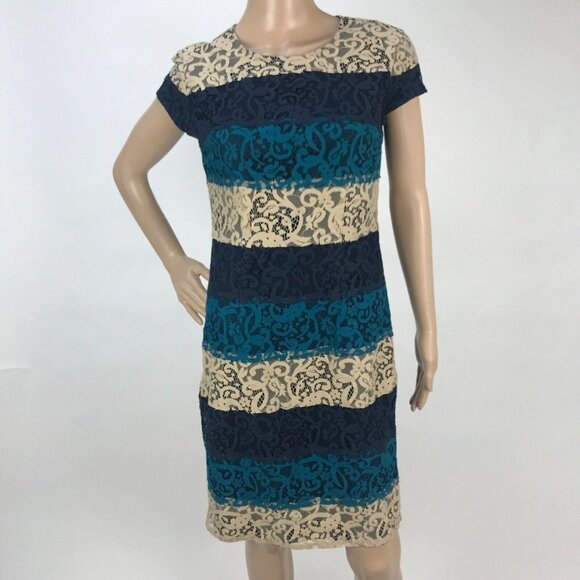 Ann Taylor Colorblock Lace Striped Sheath Shift Mi - Picture 1 of 7